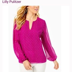 Lilly Pulitzer Aaron Silk Top Bordeaux Berry Metalic NWT